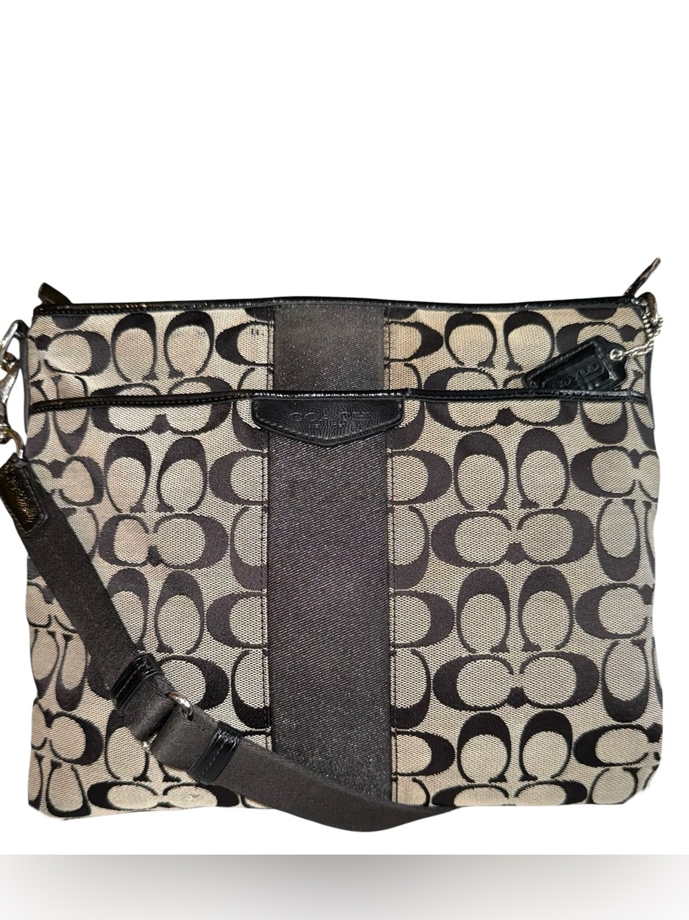 Coach Canvas Heritage Messenger Bag in Black and Grey